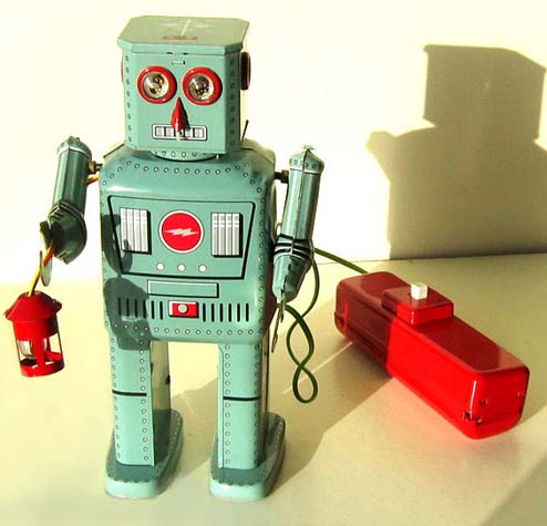 1950s lantern tin robot toy